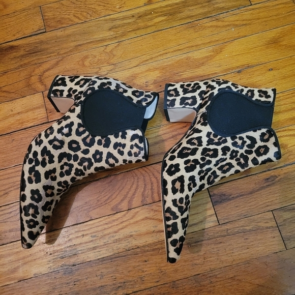 Zara Calf hair Leopard Cheetah print ankle pull on Bootie Boho Western Cowboy - Picture 3 of 10